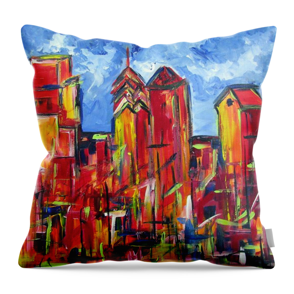 Philadelphia Throw Pillow featuring the painting Red Blue Philly Skyline by Britt Miller