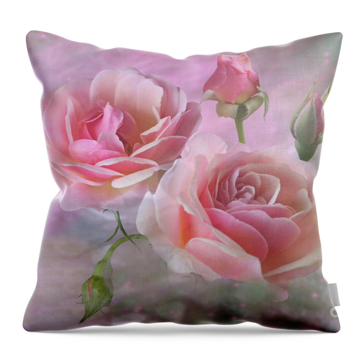Pink Roses Throw Pillow featuring the mixed media Pink Rose Duet by Morag Bates