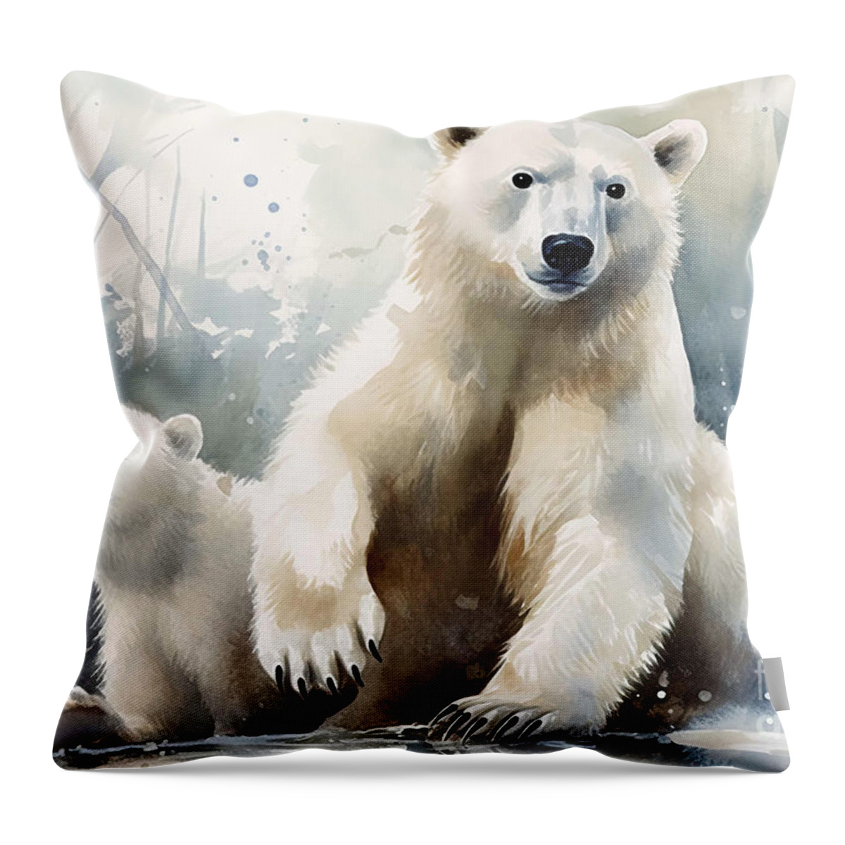 Polar Bear Throw Pillow featuring the painting Polar bear watercolor painting #1 by N Akkash