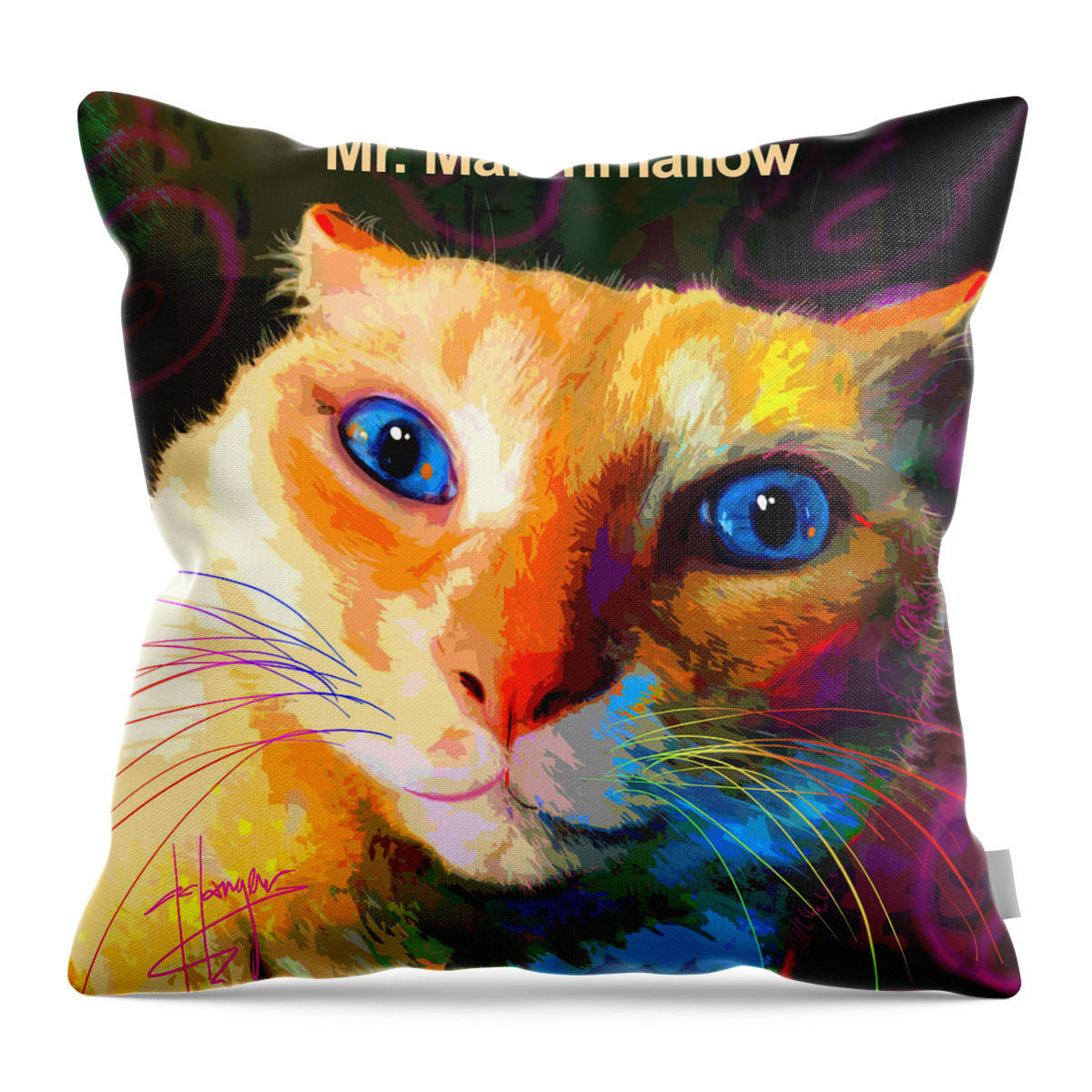 Mr. Marshmallow Throw Pillow featuring the painting pOpCat Mr.Marshmallow #1 by DC Langer