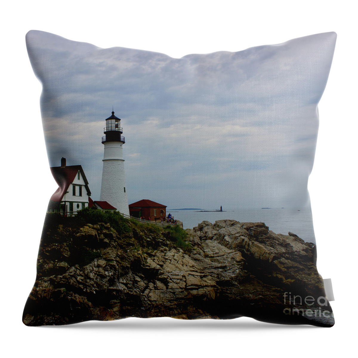  Throw Pillow featuring the pyrography Portland Lighthouse #1 by Annamaria Frost