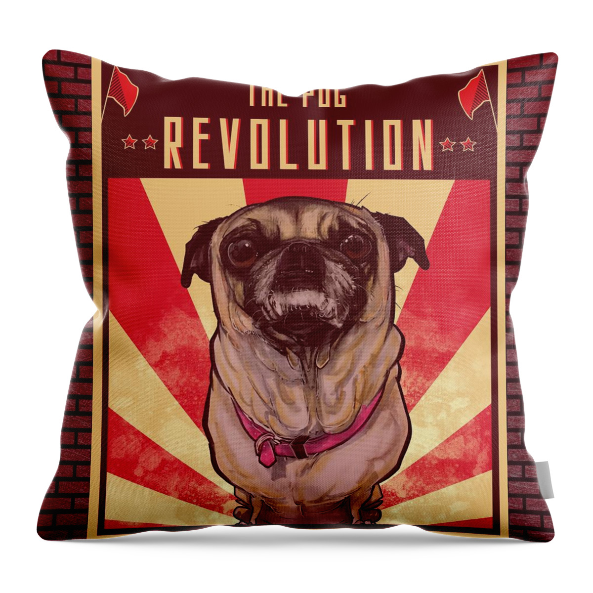 Pug Throw Pillow featuring the drawing Pug REVOLUTION #1 by John LaFree