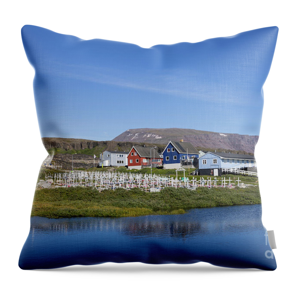 Qeqertarsuaq Throw Pillow featuring the photograph Qeqertarsuaq Morning Reflections #1 by Eva Lechner