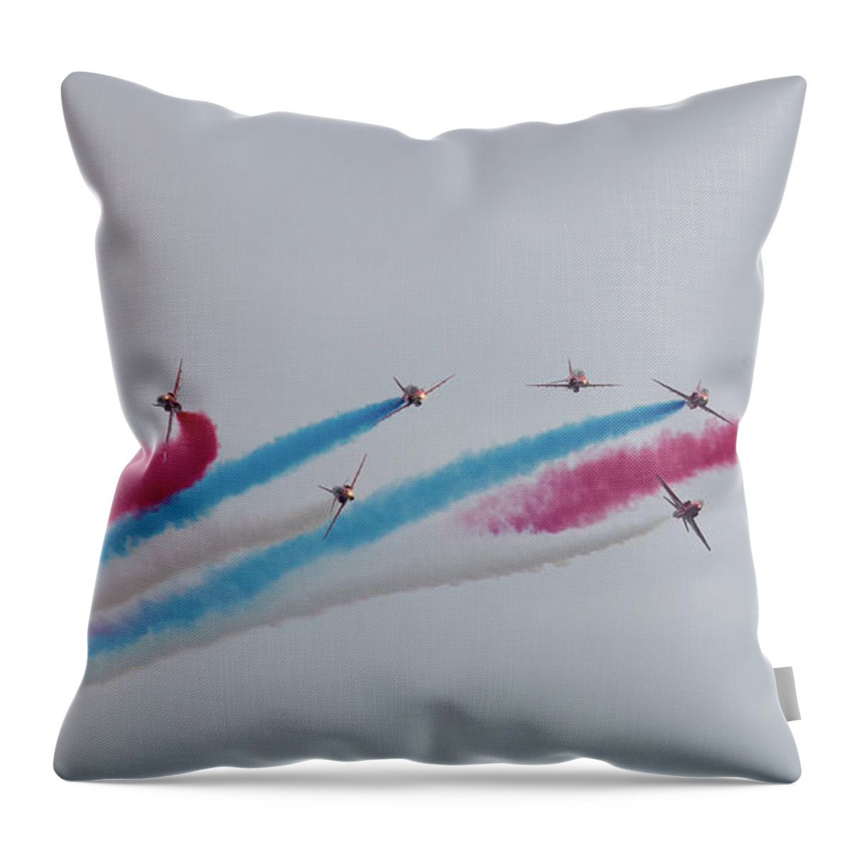 Eastbourne International Airshow Throw Pillow featuring the photograph Red Arrows over Eastbourne #2 by Andrew Lalchan