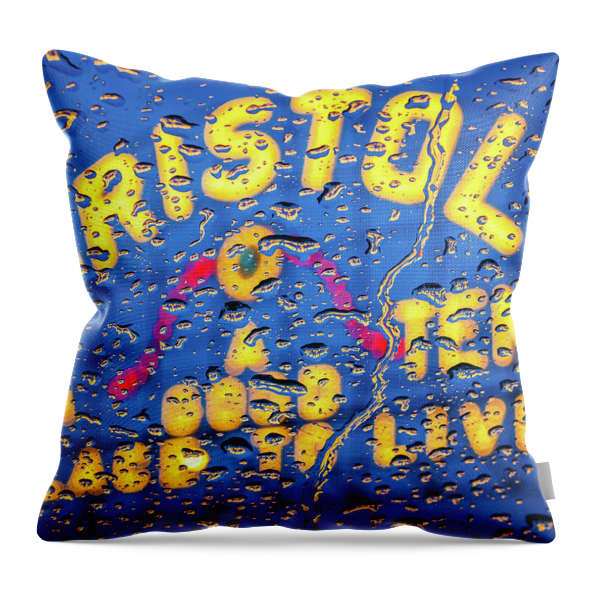 A Good Place To Live Throw Pillow featuring the photograph Reflections of the Bristol Sign #1 by Greg Booher