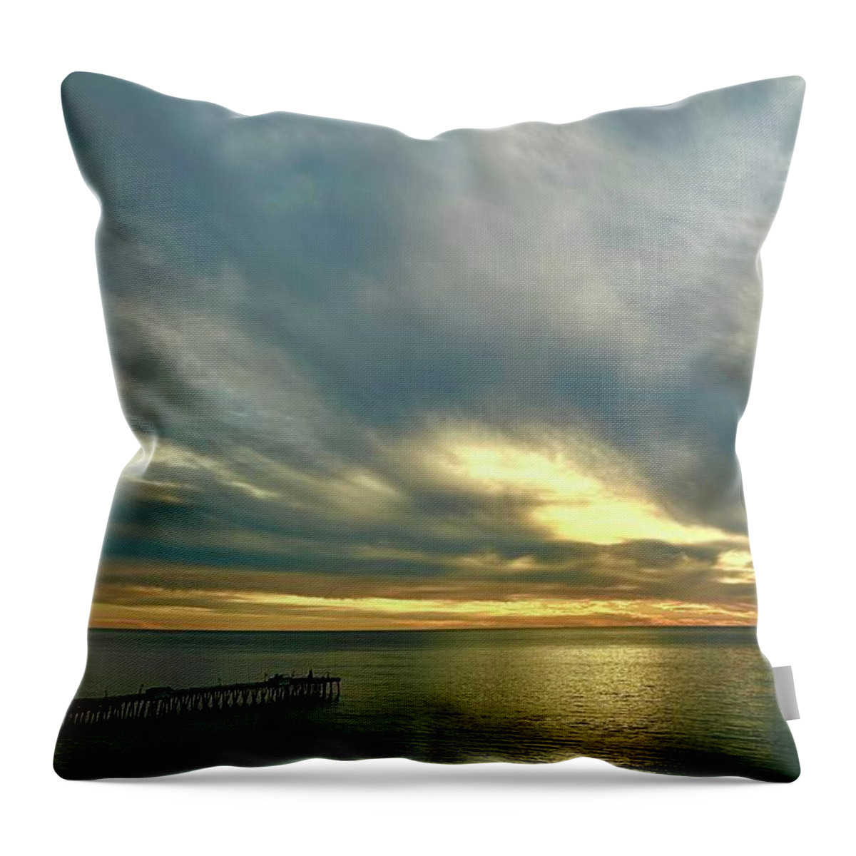 Sunset Throw Pillow featuring the photograph San Clemente Pier Sunset #1 by Brian Eberly