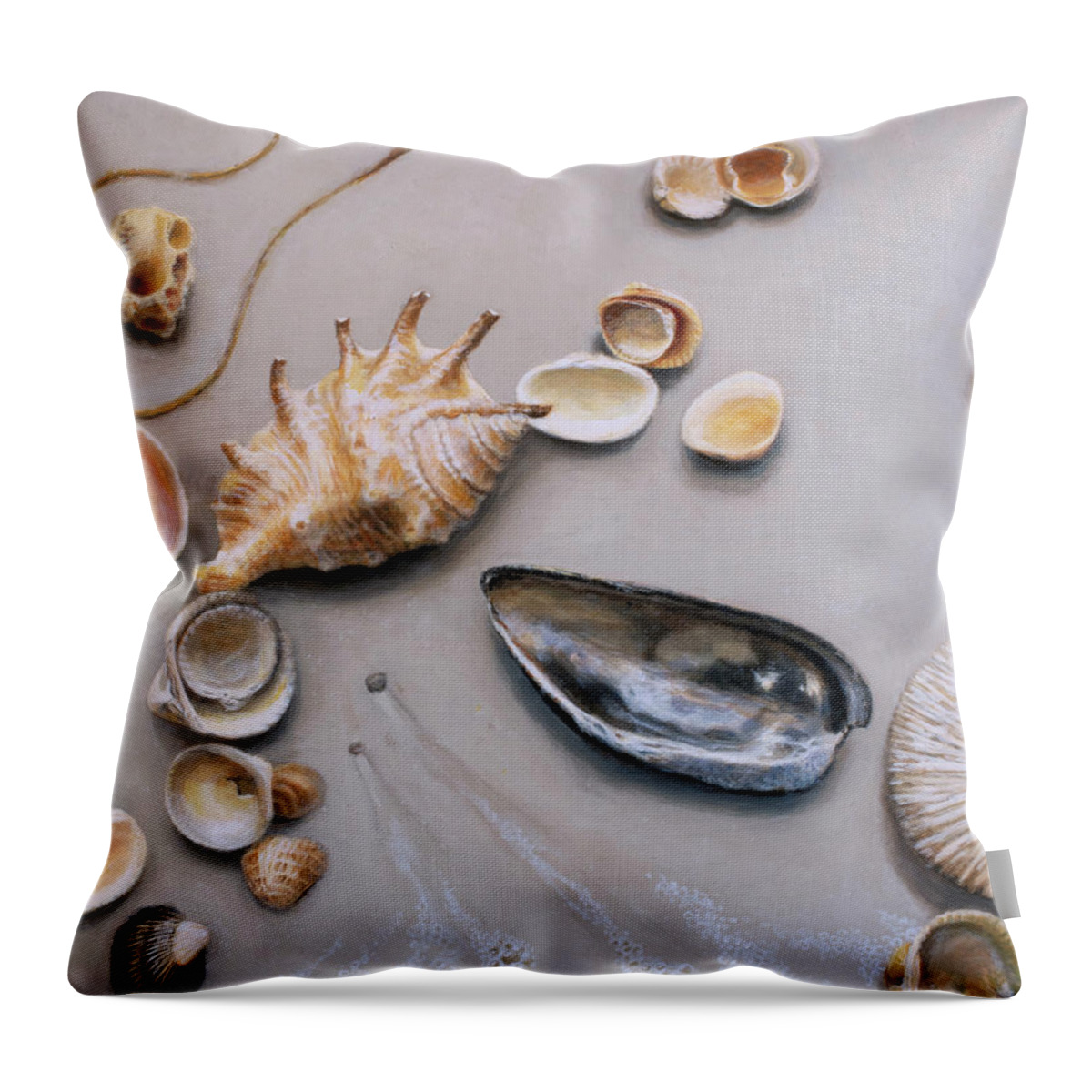 Sea Shell Throw Pillow featuring the painting Scattered Shells #1 by Susan N Jarvis