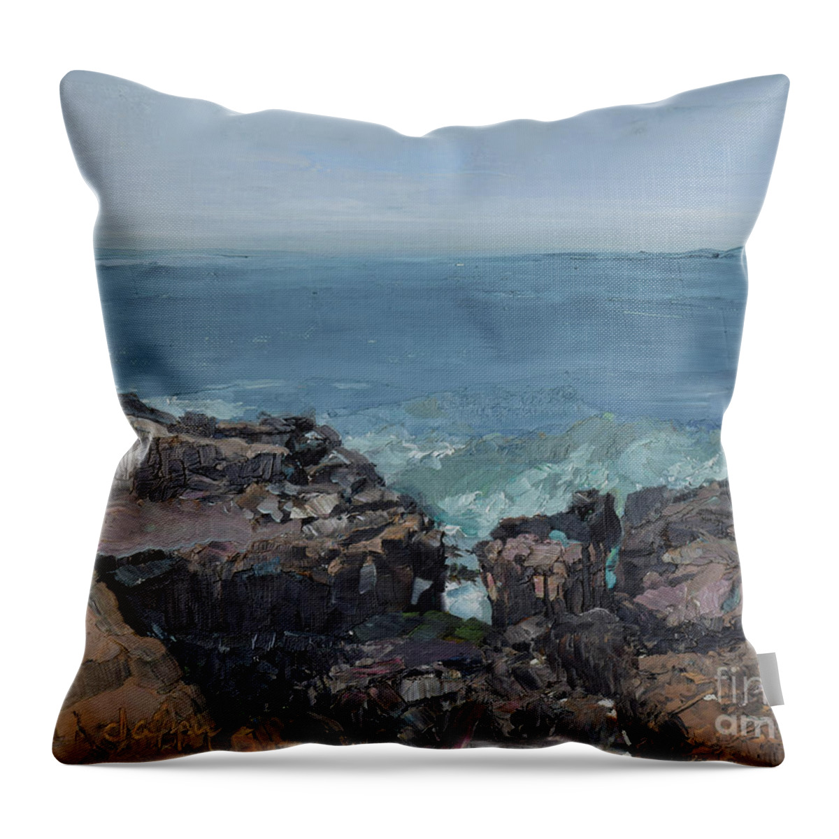 Schoodic Point Throw Pillow featuring the painting Schoodic Point - Maine by Jan Dappen