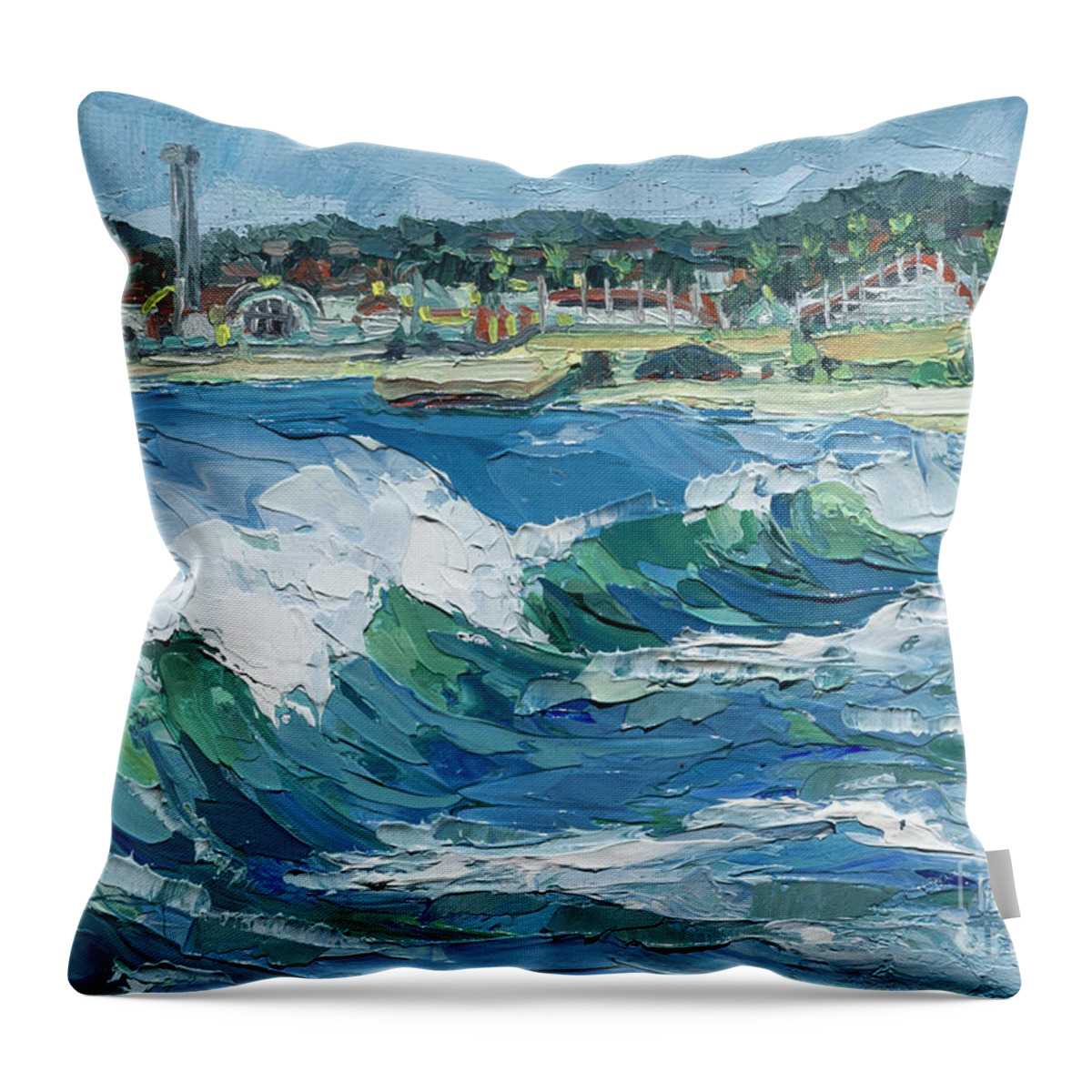 Impasto Throw Pillow featuring the painting Seabright Wave, 2021 by PJ Kirk