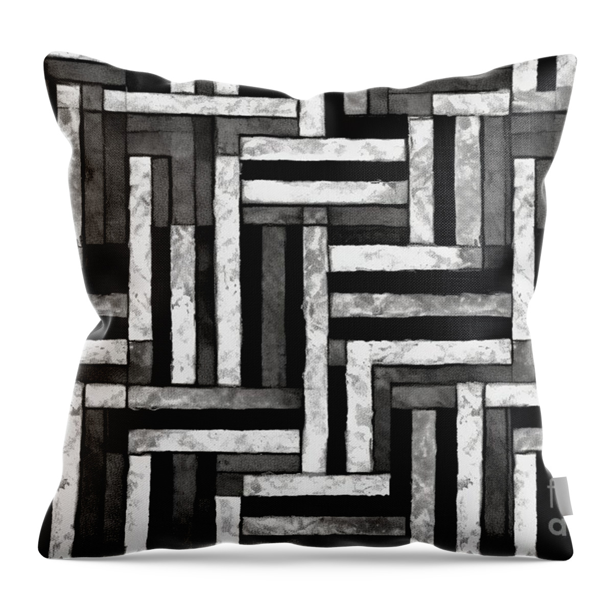 Seamless Throw Pillow featuring the painting Seamless Painted Overlapping Striped Square Tiles Black And White Artistic Acrylic Paint Texture Background Tileable Creative Grunge Monochrome Hand Drawn Geometric Wallpaper Surface Pattern Design #1 by N Akkash