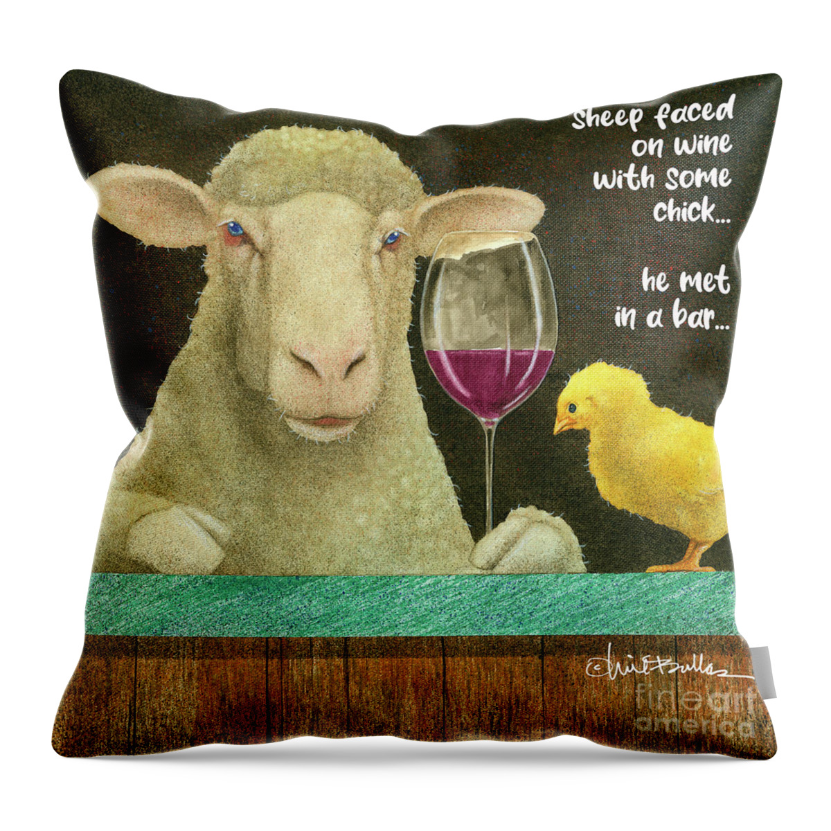 Will Bullas Throw Pillow featuring the painting Sheep Faced On Wine With Some Chick... #1 by Will Bullas