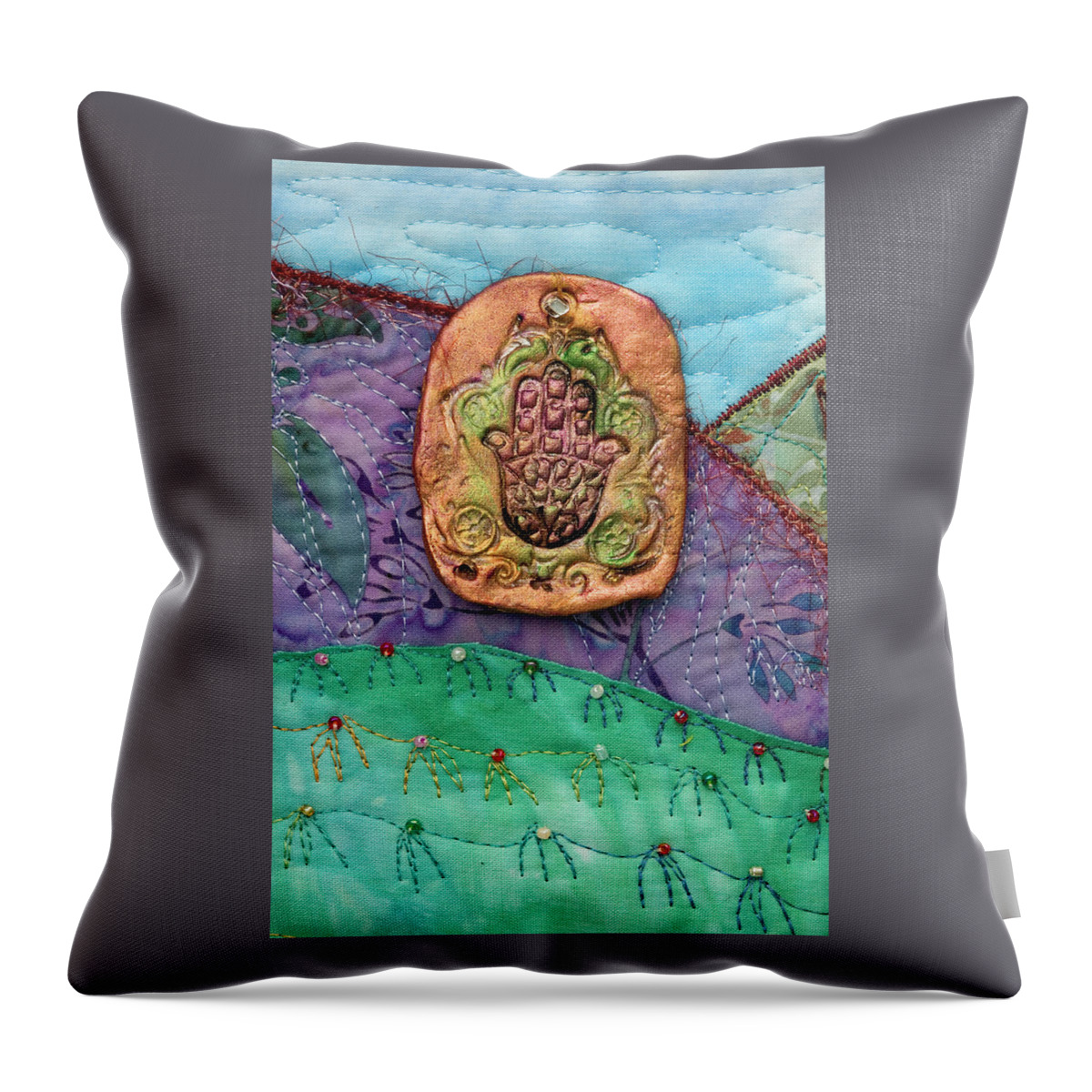 Shrine To Land And Sky Throw Pillow featuring the mixed media Shrine to Land and Sky D #1 by Vivian Aumond
