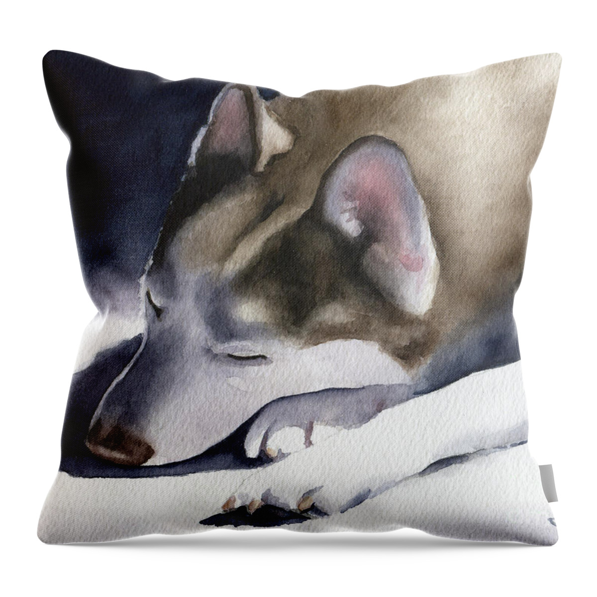 Siberian Throw Pillow featuring the painting Siberian Husky Dog Art #1 by David Rogers