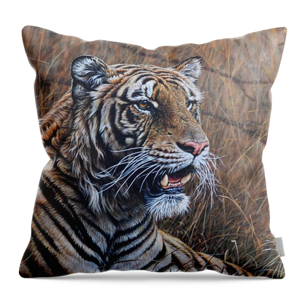 Tiger Throw Pillow featuring the painting Siberian Summer #1 by Alan M Hunt