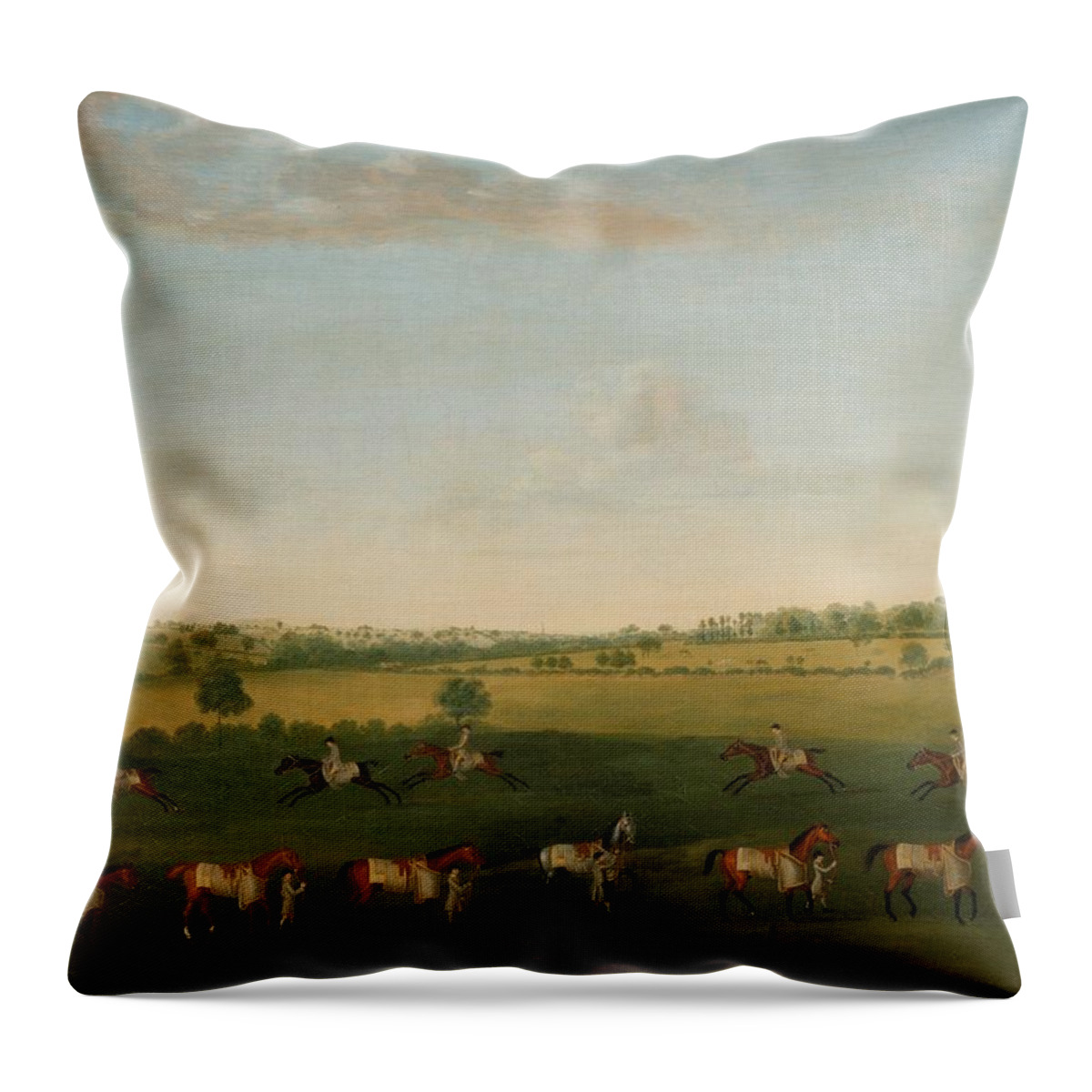 Francis Sartorius Throw Pillow featuring the painting Sir Charles Warre Malet's String of Racehorses at Exercise #2 by Francis Sartorius