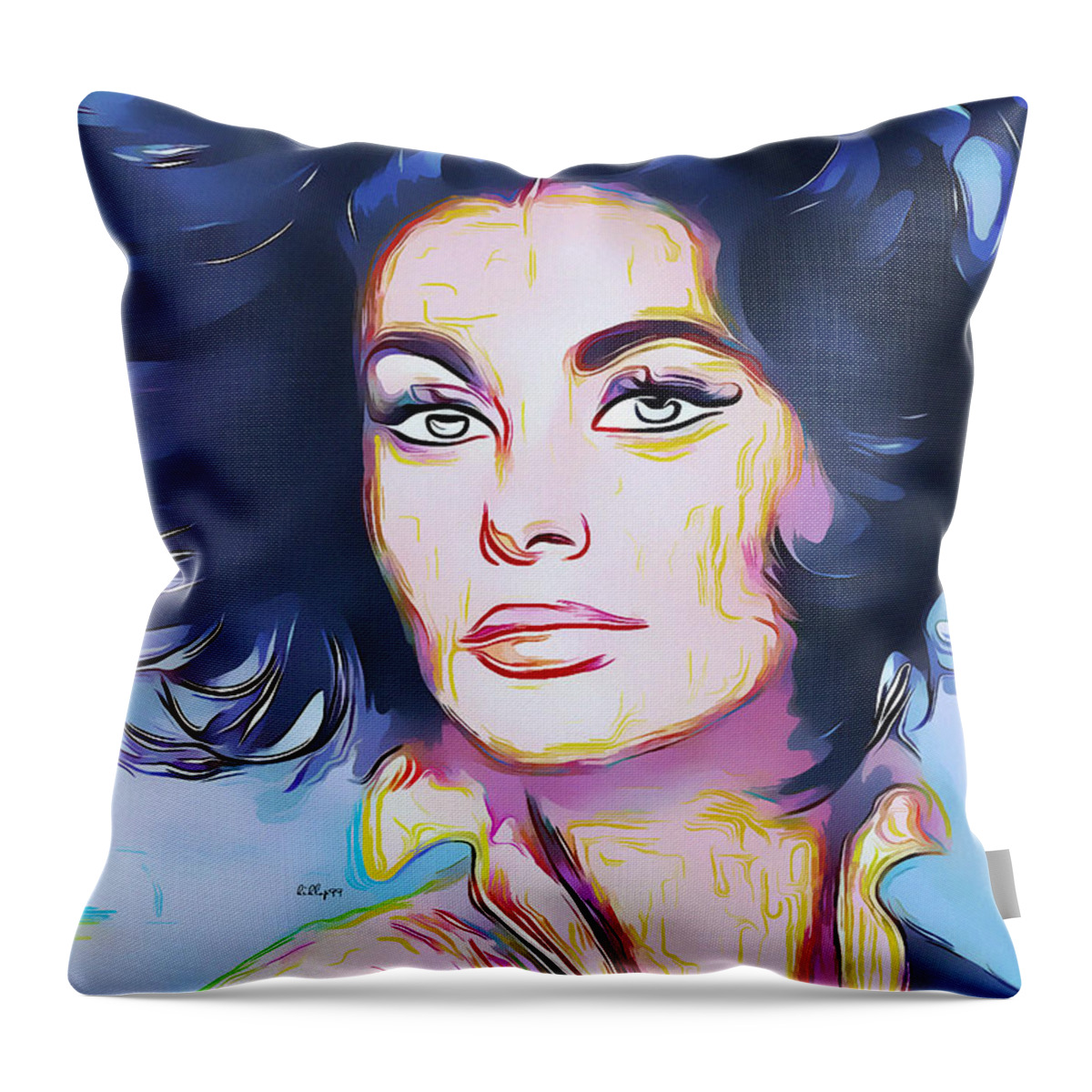 Watercolor Throw Pillow featuring the painting Sophia Loren portrait #1 by Nenad Vasic