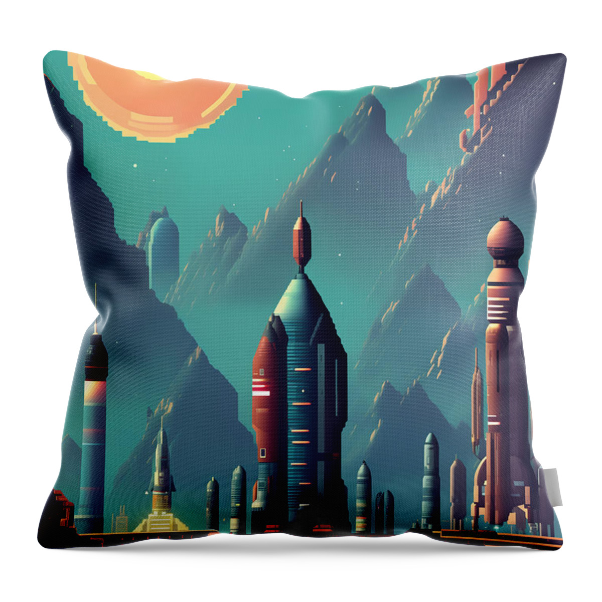 Pixel Throw Pillow featuring the digital art Spaceship #1 by Quik Digicon Art Club