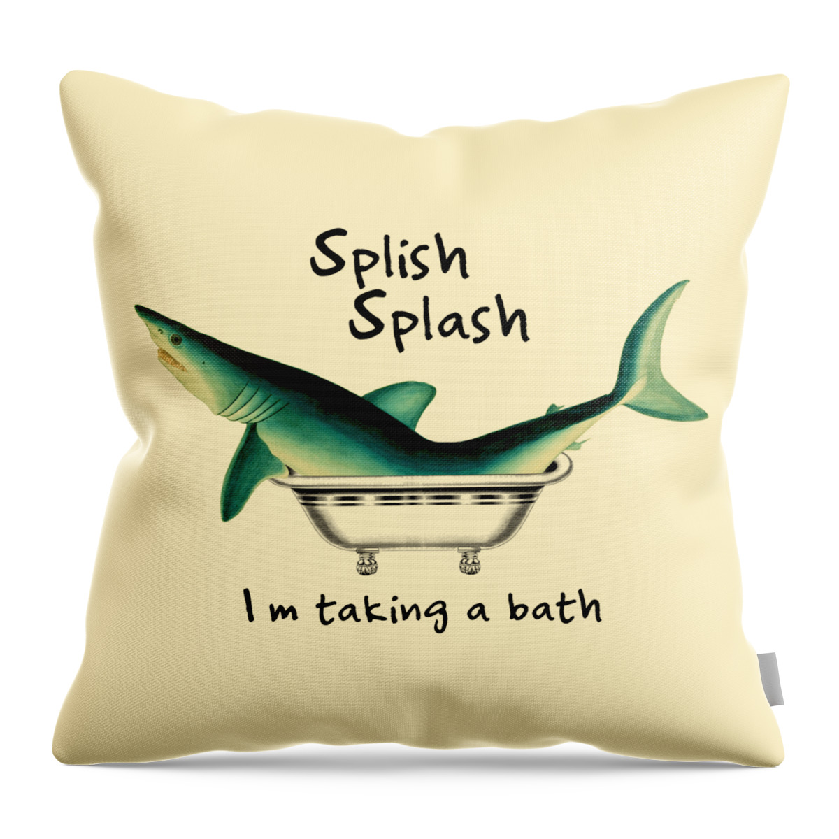 Shark Throw Pillow featuring the digital art Splish Splash Shark in Bathtub #1 by Madame Memento