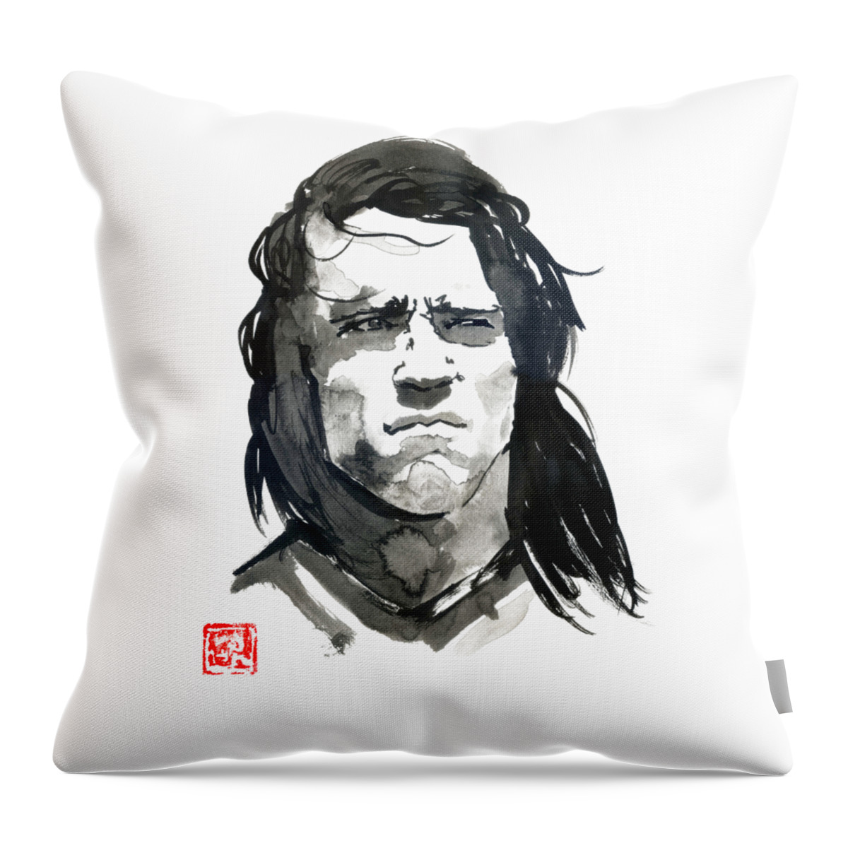 Sumie Throw Pillow featuring the drawing Spot Cat #1 by Pechane Sumie