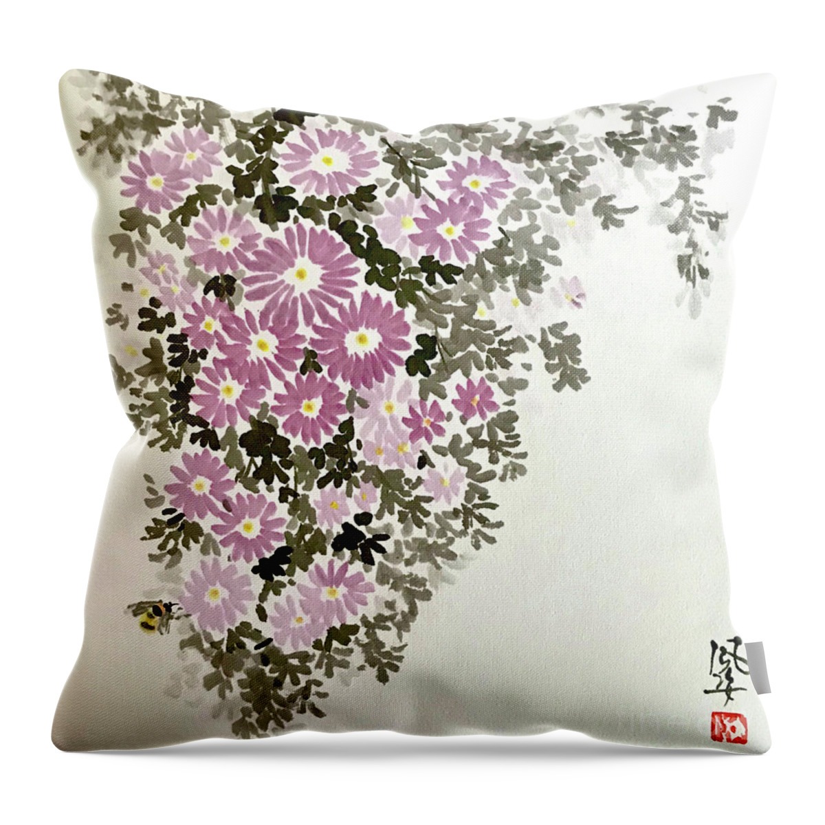 Japanese Throw Pillow featuring the painting Spring Joy by Fumiyo Yoshikawa