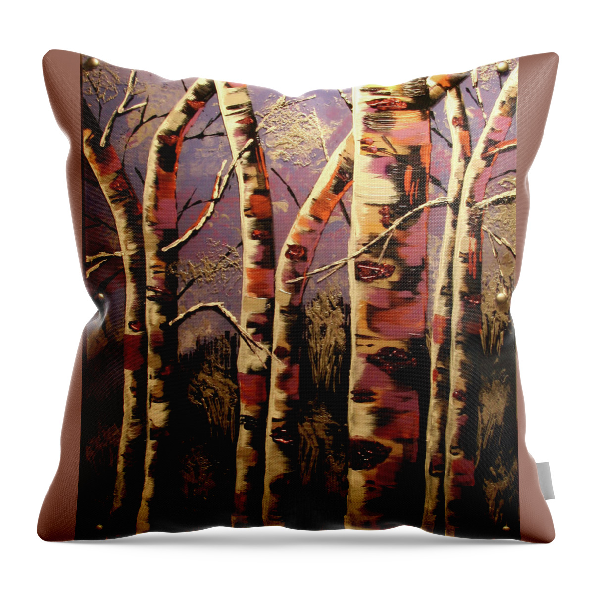 Aspen Throw Pillow featuring the painting Silvery Aspen by Marilyn Quigley