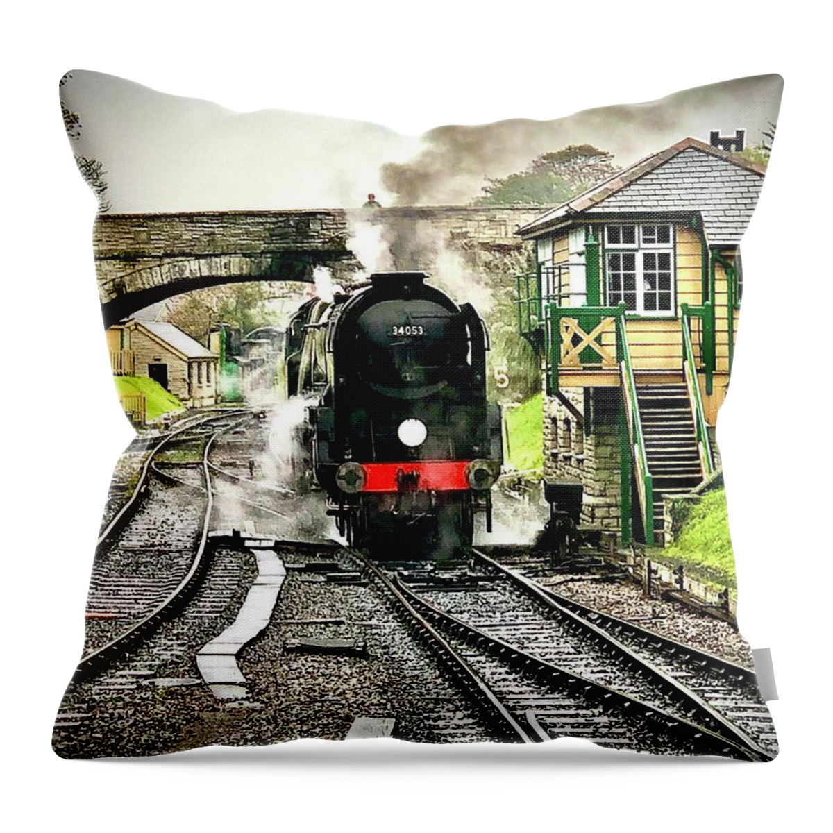 Sr Battle Of Britain Throw Pillow featuring the photograph SR Pacific 21C153 Sir Keith Park by Gordon James