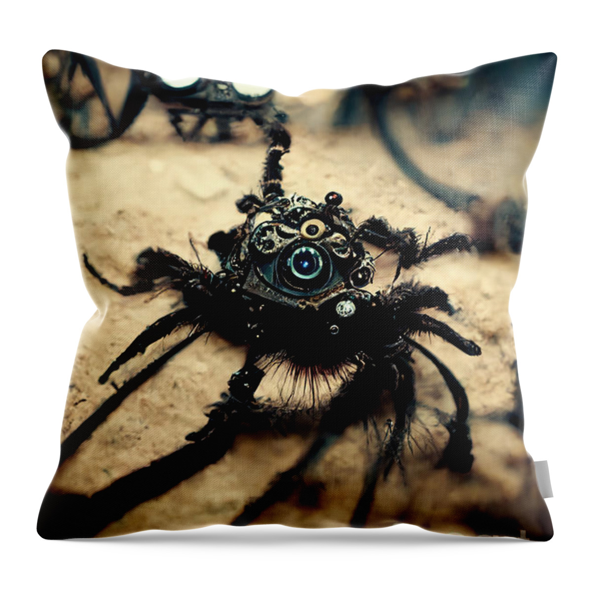 Steampunk Throw Pillow featuring the digital art Steampunk tarantula #1 by Sabantha