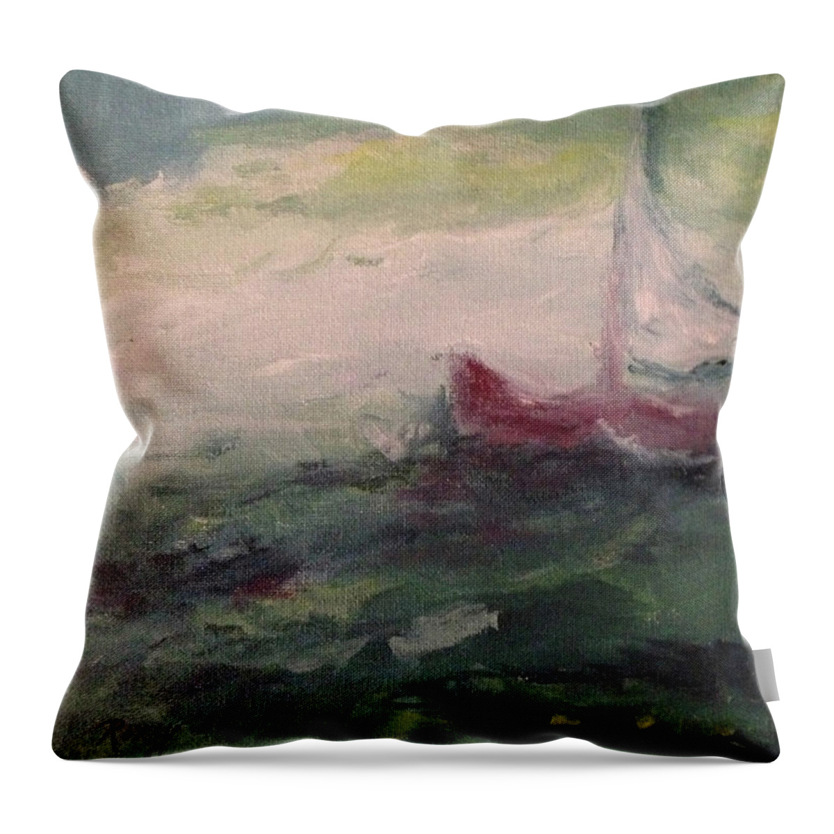 Impressionism Throw Pillow featuring the painting Stormy Sailboat #1 by Roxy Rich