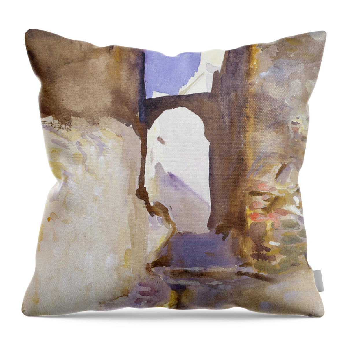 Architecture Throw Pillow featuring the painting Street, Tangier #3 by John Singer Sargent