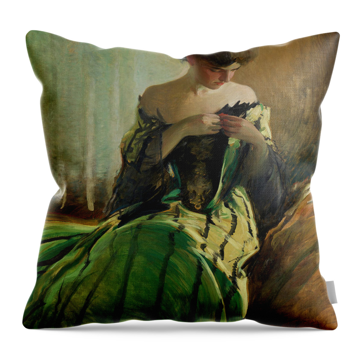 Figurative Throw Pillow featuring the painting Study in Black and Green #1 by John White Alexander