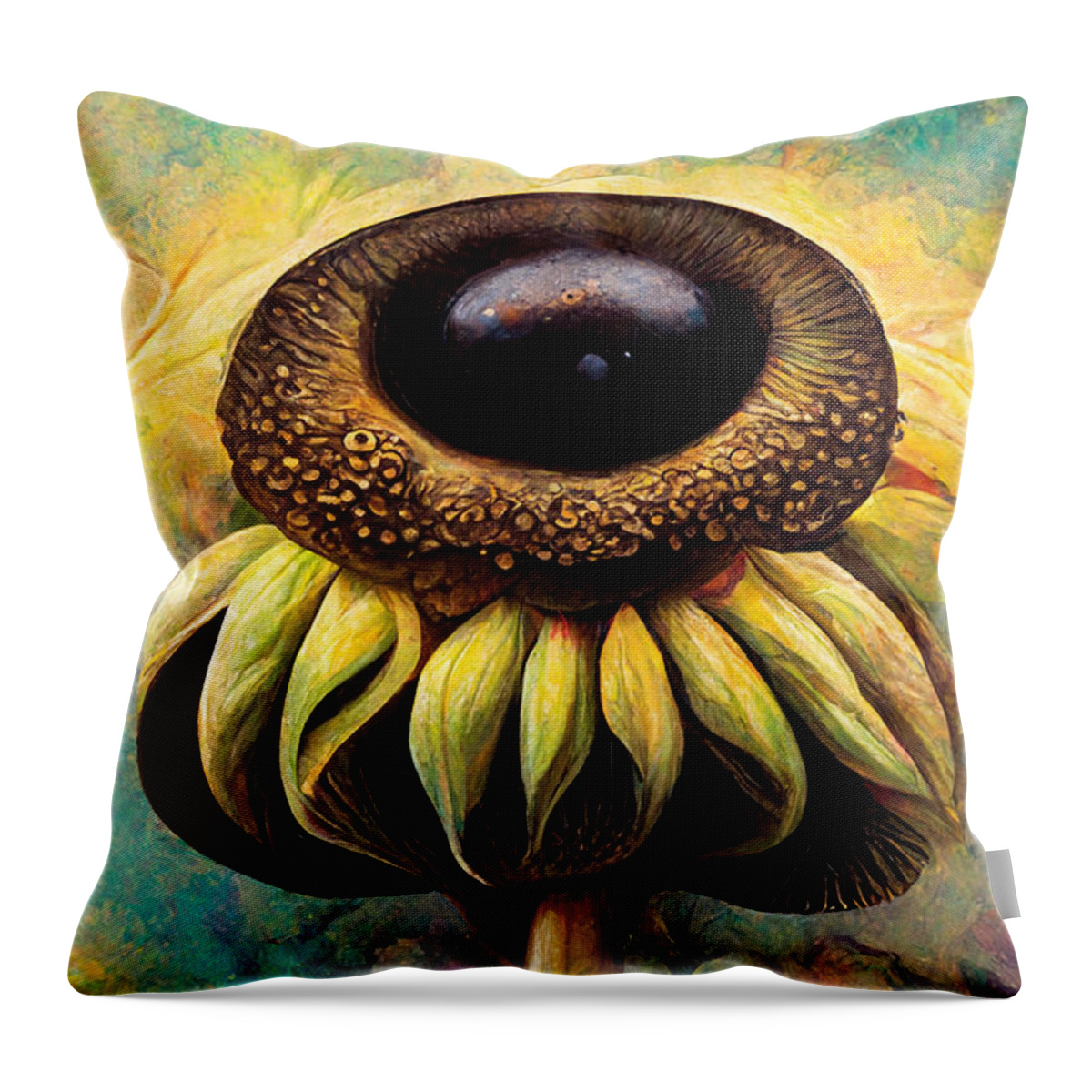 Sunflower Throw Pillow featuring the digital art Sunflower mushrooms #1 by Sabantha