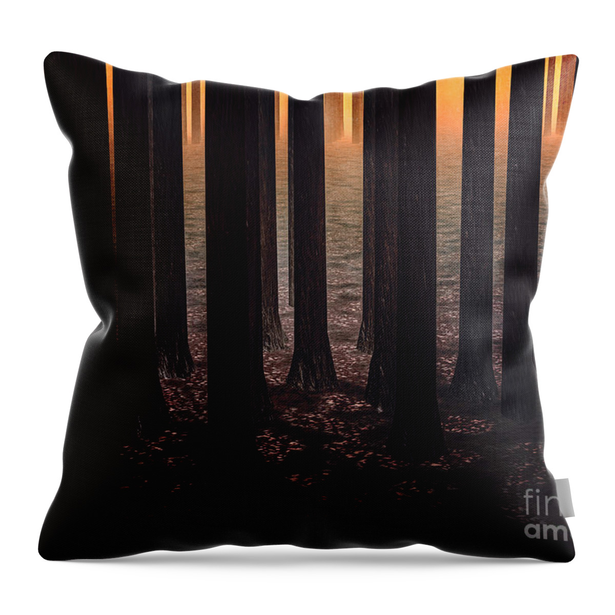 Trees Throw Pillow featuring the digital art Sunrise In The Forest #1 by Phil Perkins