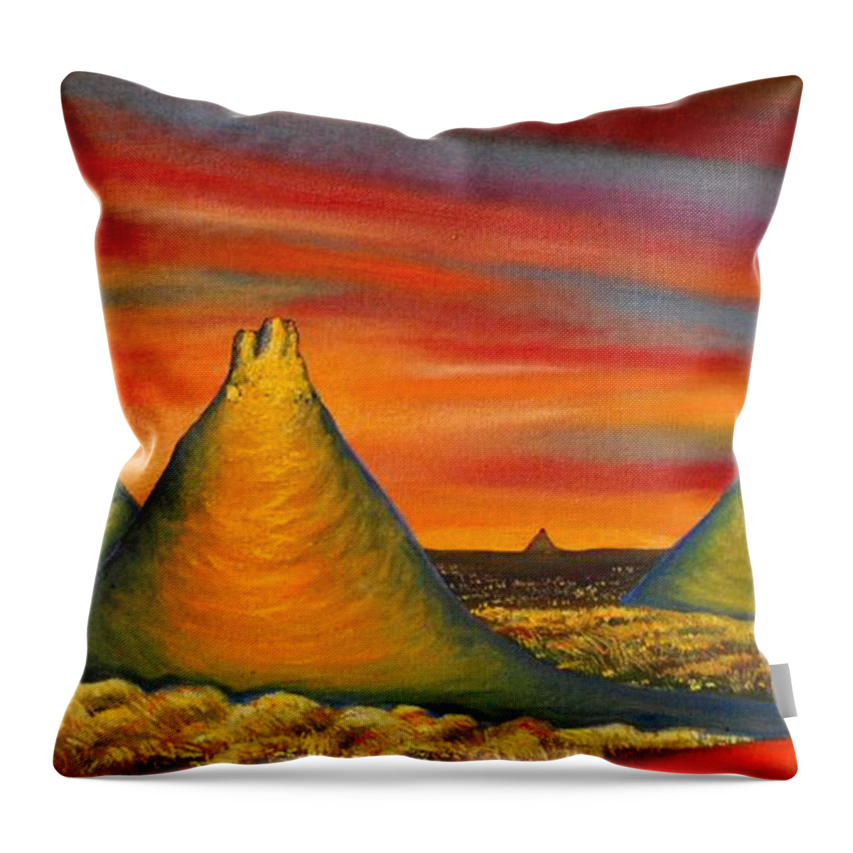 Red Throw Pillow featuring the painting Sunset #1 by Franci Hepburn
