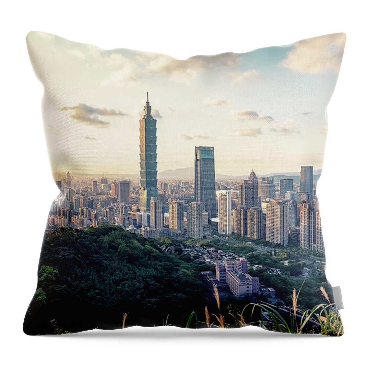 Taiwan Throw Pillow featuring the photograph Sunset In Taipei #1 by Manjik Pictures