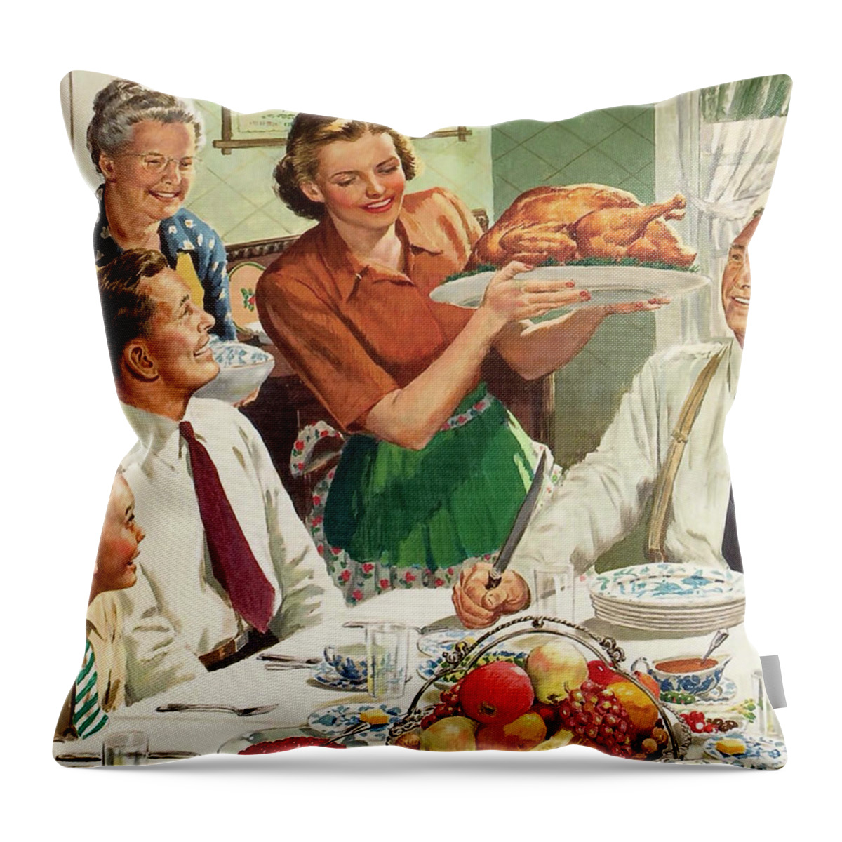Thanksgiving Throw Pillow featuring the digital art Thanksgiving Dinner #1 by Long Shot