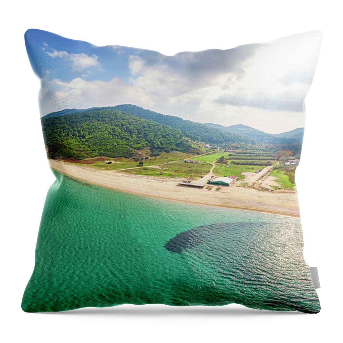 Island Throw Pillow featuring the photograph The beach Aselinos in Skiathos, Greece #1 by Constantinos Iliopoulos
