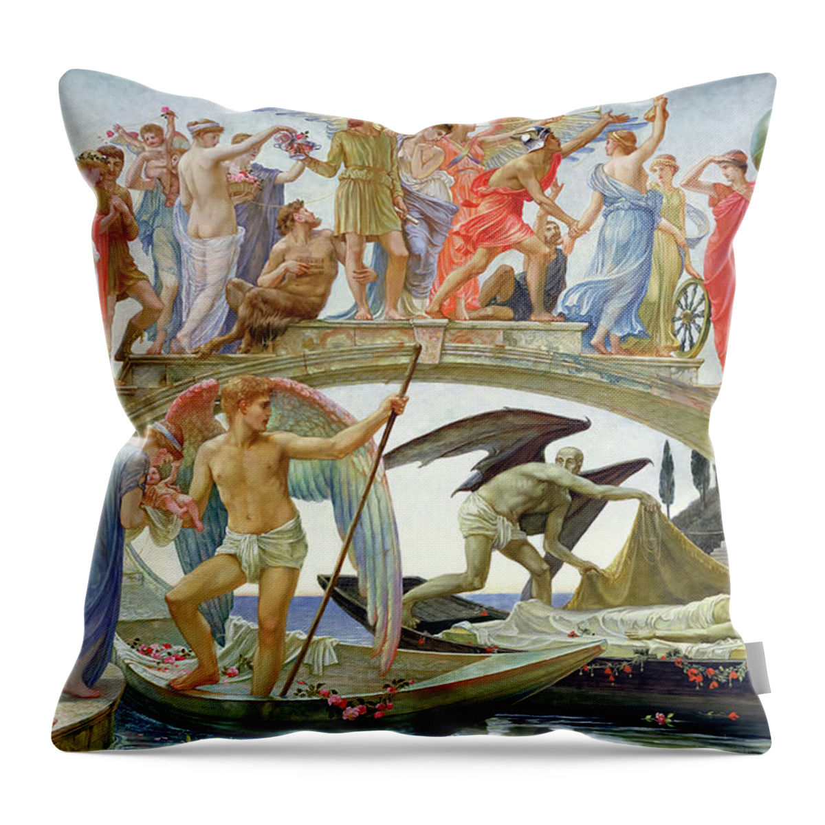 Walter Crane Throw Pillow featuring the painting The Bridge of Life by Walter Crane by Mango Art