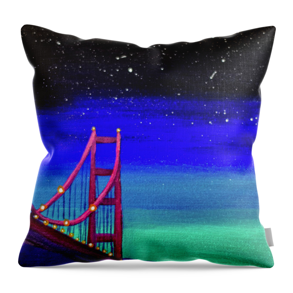 Golden Gate Bridge Throw Pillow featuring the painting The Empty Feeling of New #1 by Ashley Wright