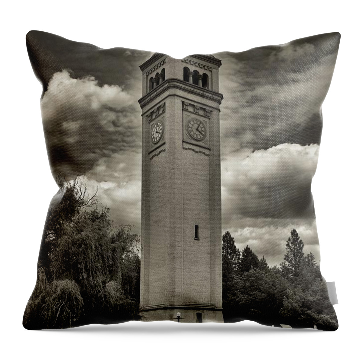 Spokane Throw Pillow featuring the photograph The Havermale Island Clocktower #1 by Mountain Dreams