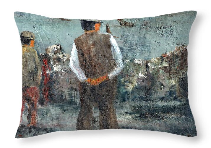  Throw Pillow featuring the painting The Race is on #2 by Val Byrne