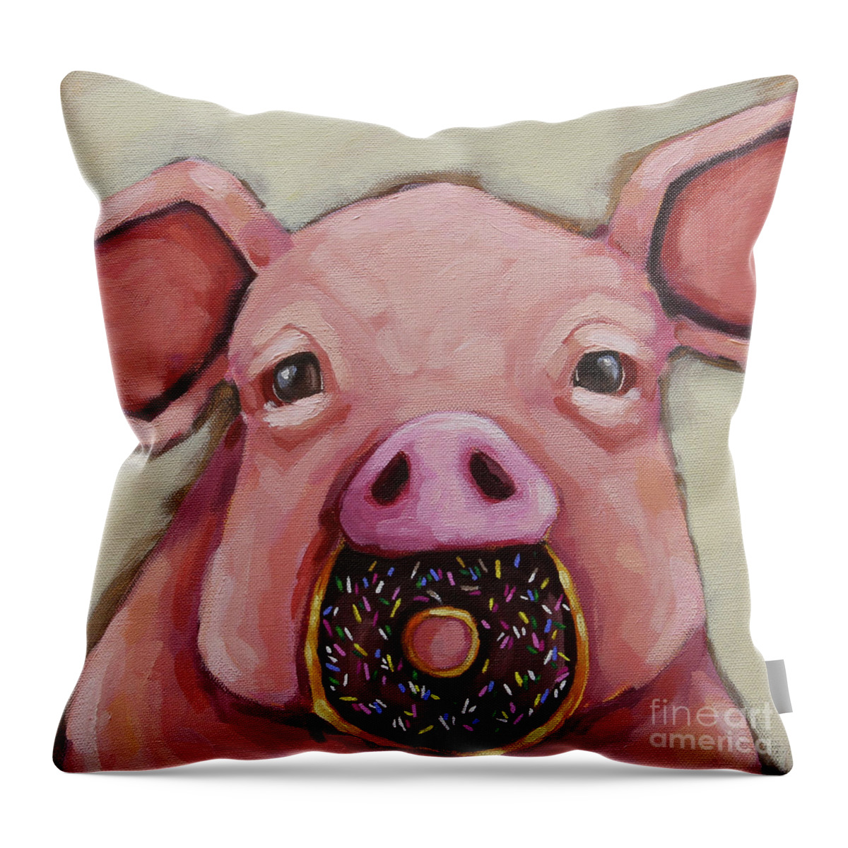 Pig Throw Pillow featuring the painting This Little Piggie #2 by Lucia Stewart
