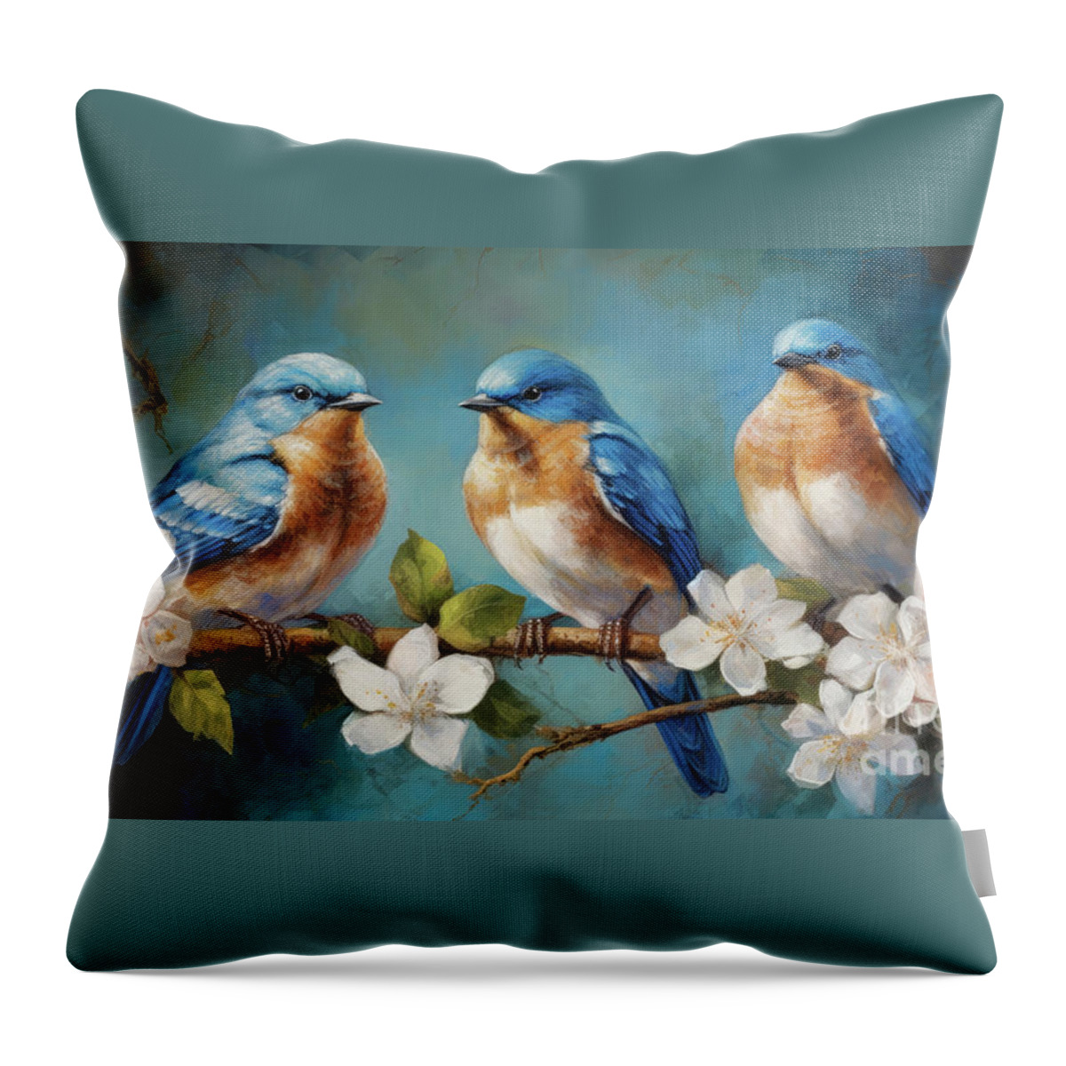 Bluebirds Throw Pillow featuring the painting Three Beautiful Bluebirds #2 by Tina LeCour
