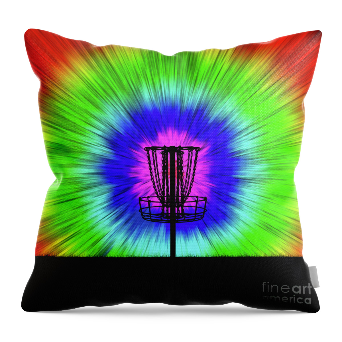 Disc Golf Throw Pillow featuring the digital art Tie Dye Disc Golf Basket #1 by Phil Perkins