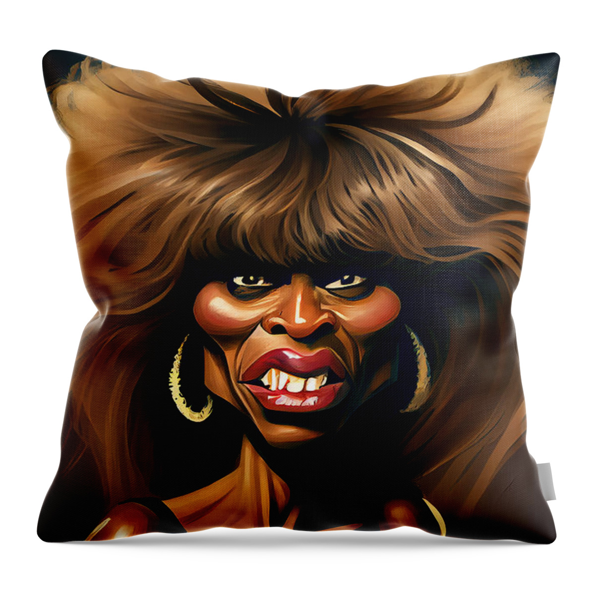 Tina Turner Throw Pillow featuring the mixed media Tina Turner Caricature #1 by Stephen Smith Galleries