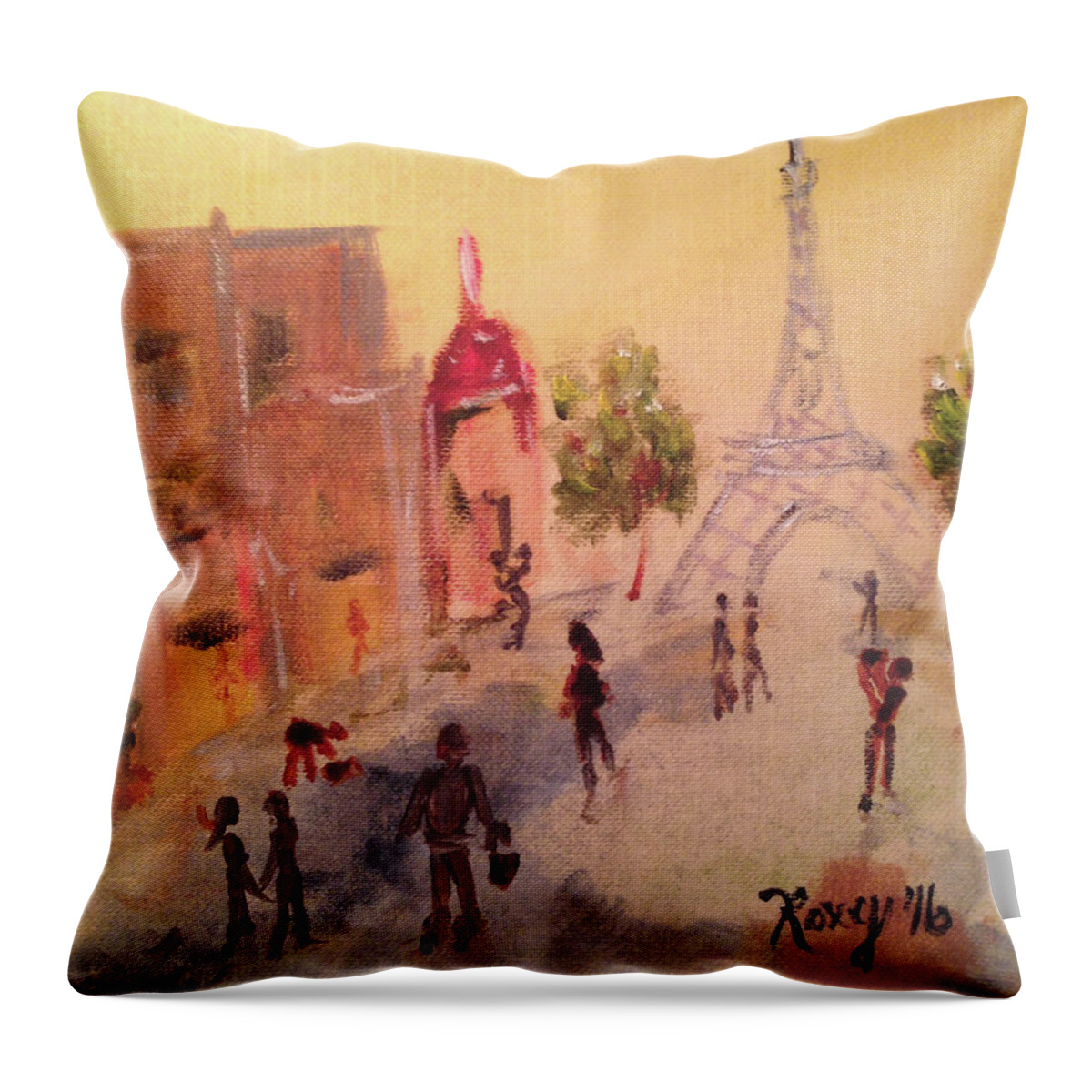 Paris Throw Pillow featuring the painting Tourists #1 by Roxy Rich