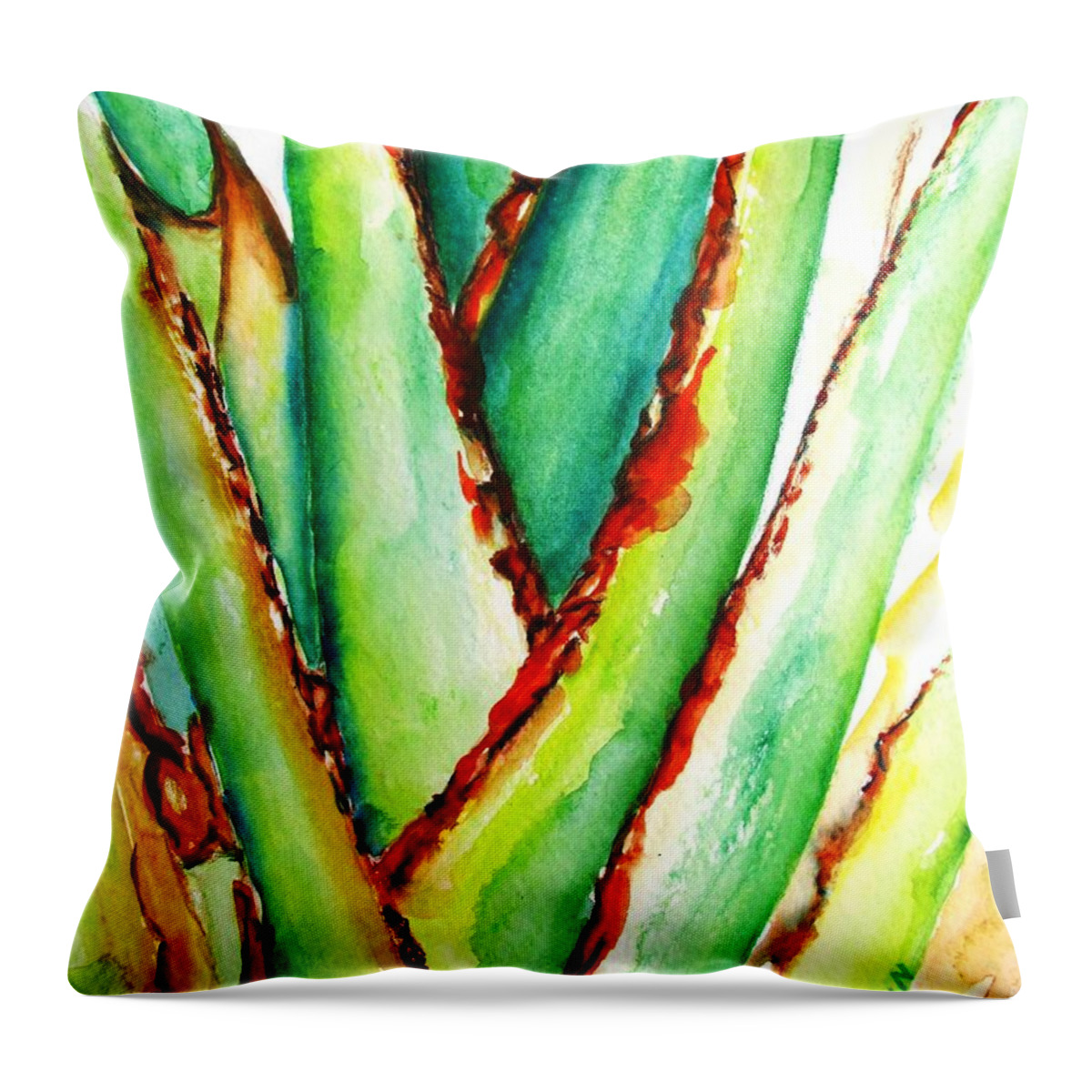 Travelers Palm Throw Pillow featuring the painting Travelers Palm Trunk #1 by Carlin Blahnik CarlinArtWatercolor