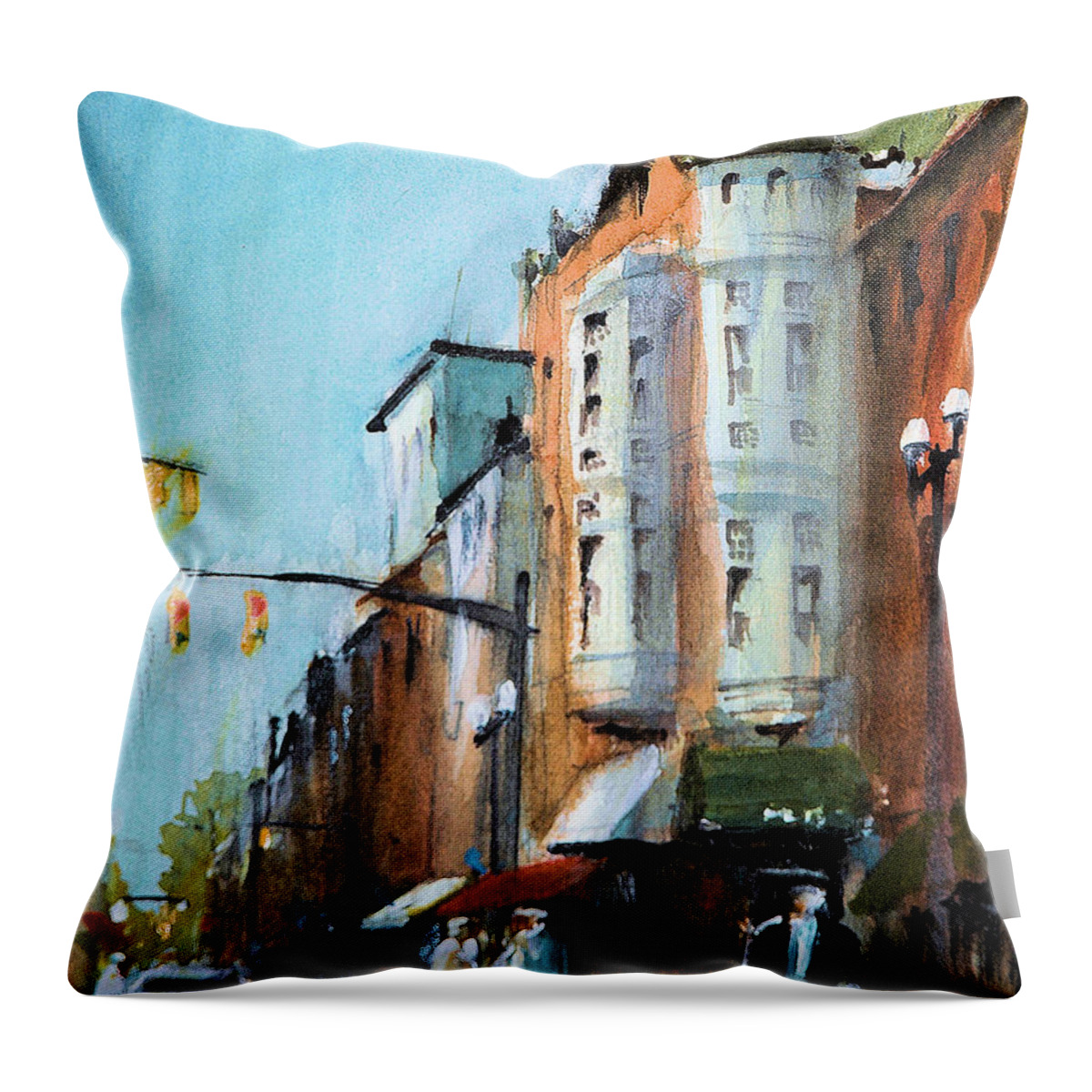 Westerville Throw Pillow featuring the painting Uptown Westerville #1 by Charles Rowland