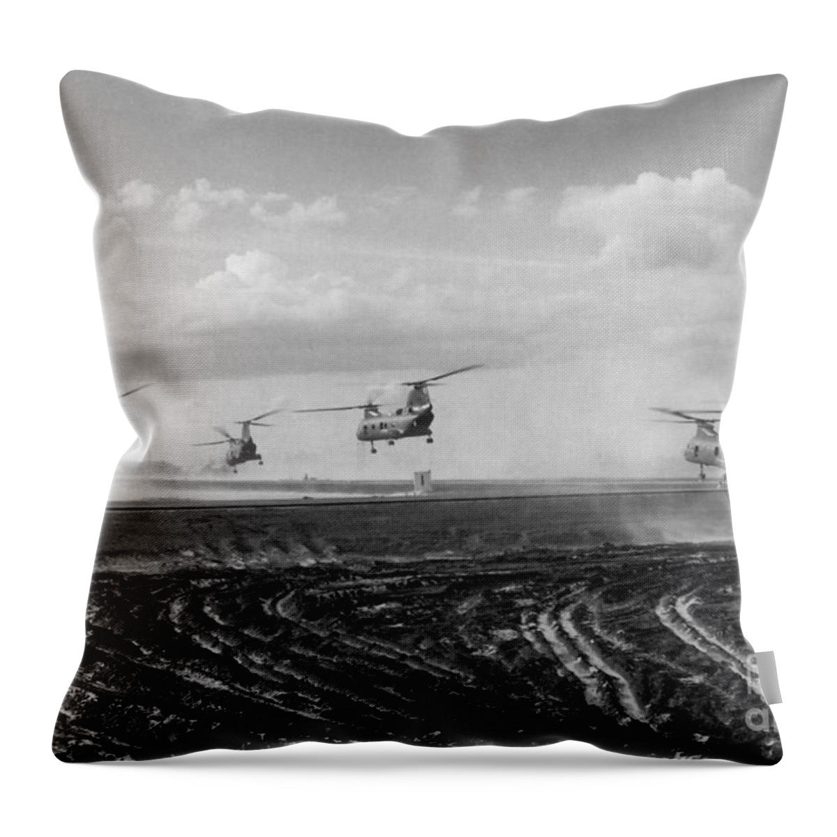 1968 Throw Pillow featuring the photograph Vietnam War Helicopters, 1968 #2 by Mike Servais