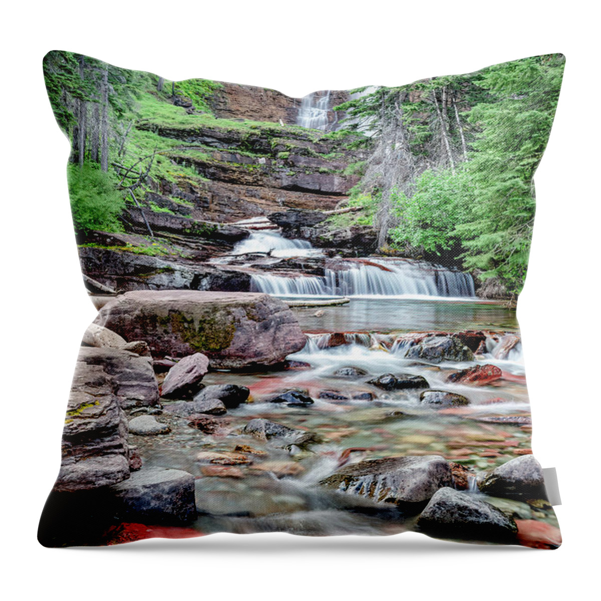Virginia Falls Throw Pillow featuring the photograph Virginia Falls with Red Rocks #1 by Jack Bell