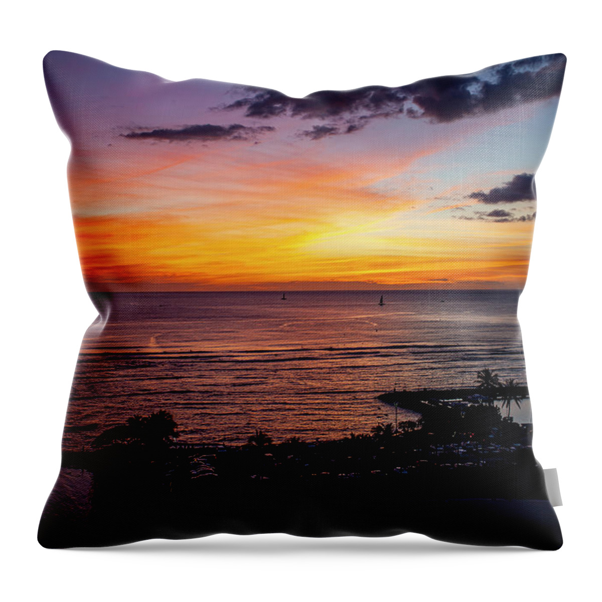 Hawaii Throw Pillow featuring the photograph Waikiki Sunset 7a by Anthony Jones
